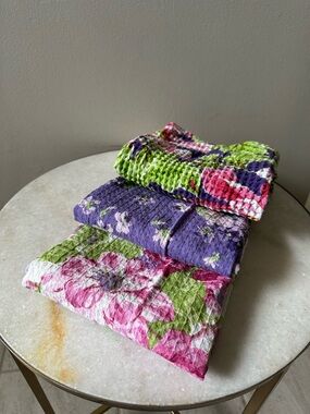 April Cornell Lot of 3 Floral Waffle Kitchen Tea Towels Spring Easter Colorful